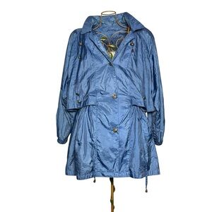 CBO New York Vintage Metallic Blue Hooded Rain Jacket - Women’s Size 2X